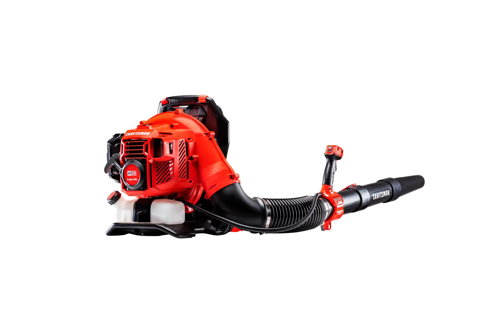 Craftsman red and black backpack leaf blower, SKU CM41AR51BP593, side angle on white background.