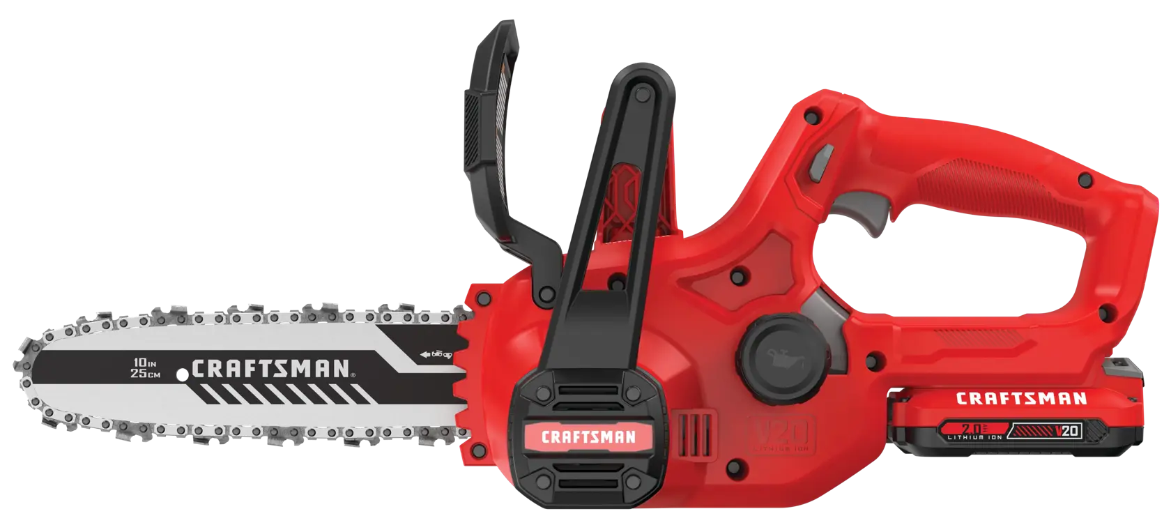 Right profile of cordless 10 inch chainsaw kit 2 amp hour.