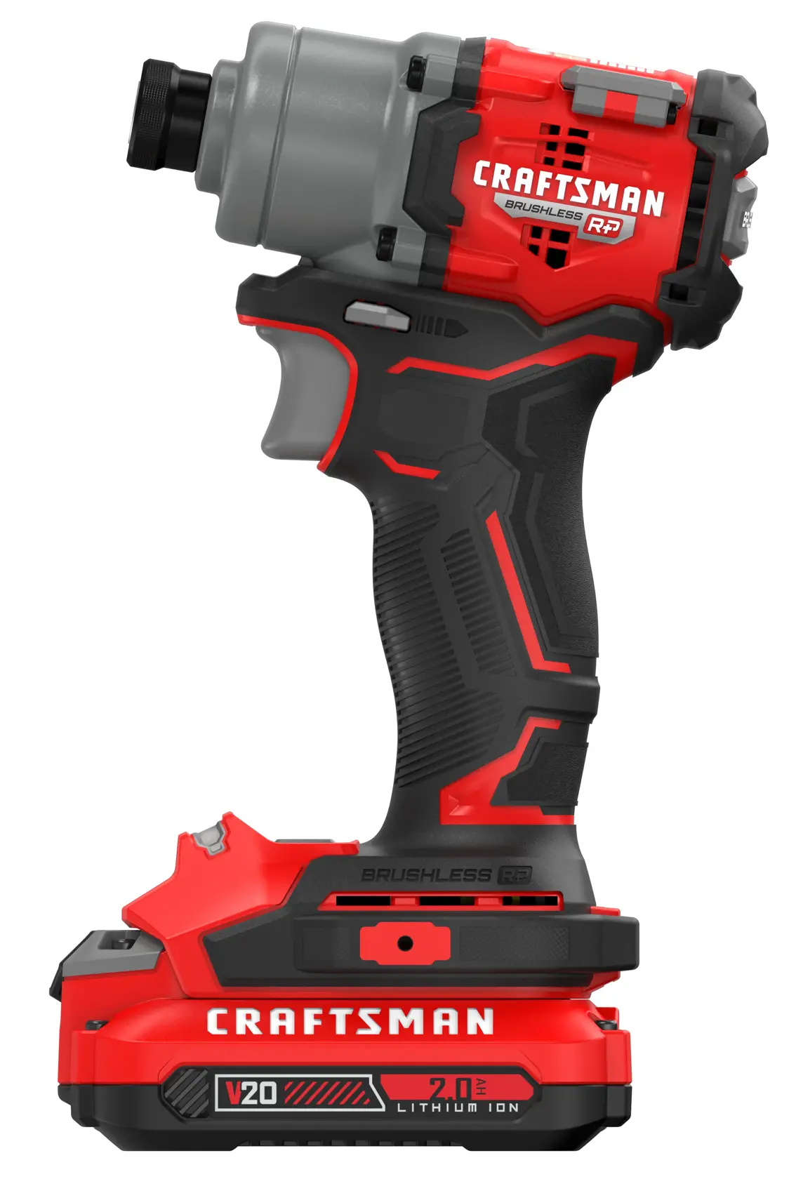 V20* Brushless RP Impact Driver with a 2 amp hour battery on a white background