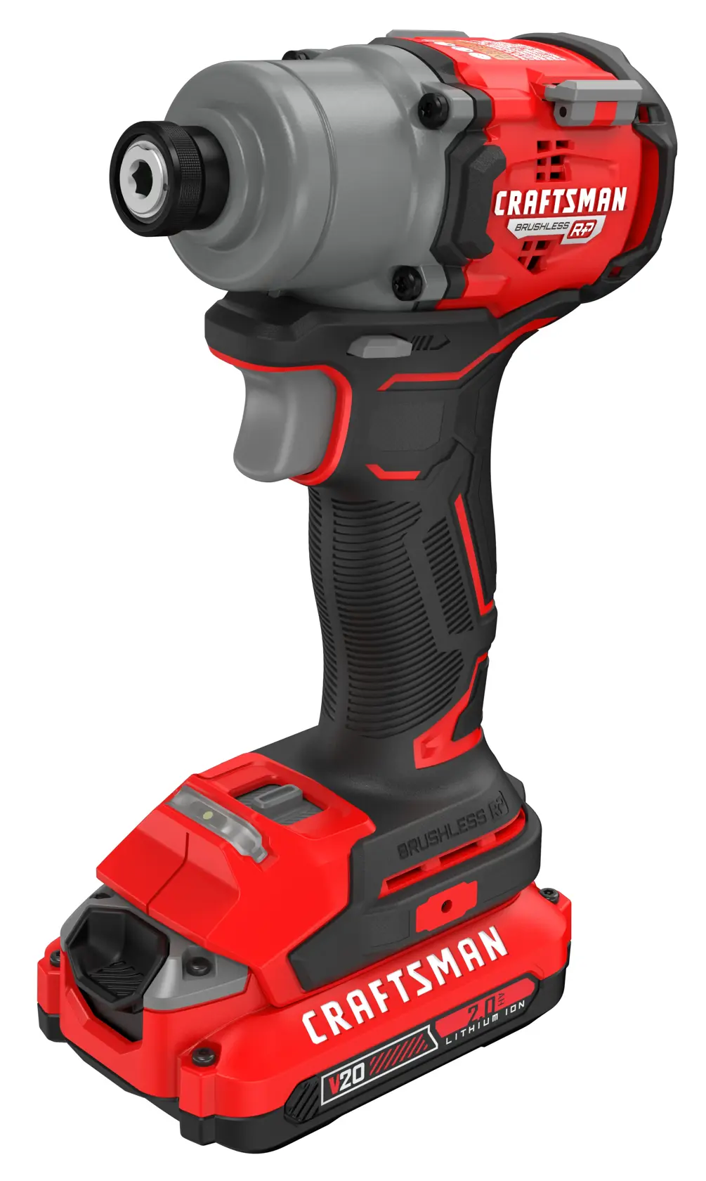 V20* Brushless RP Impact Driver with a 2 amp hour battery on a white background