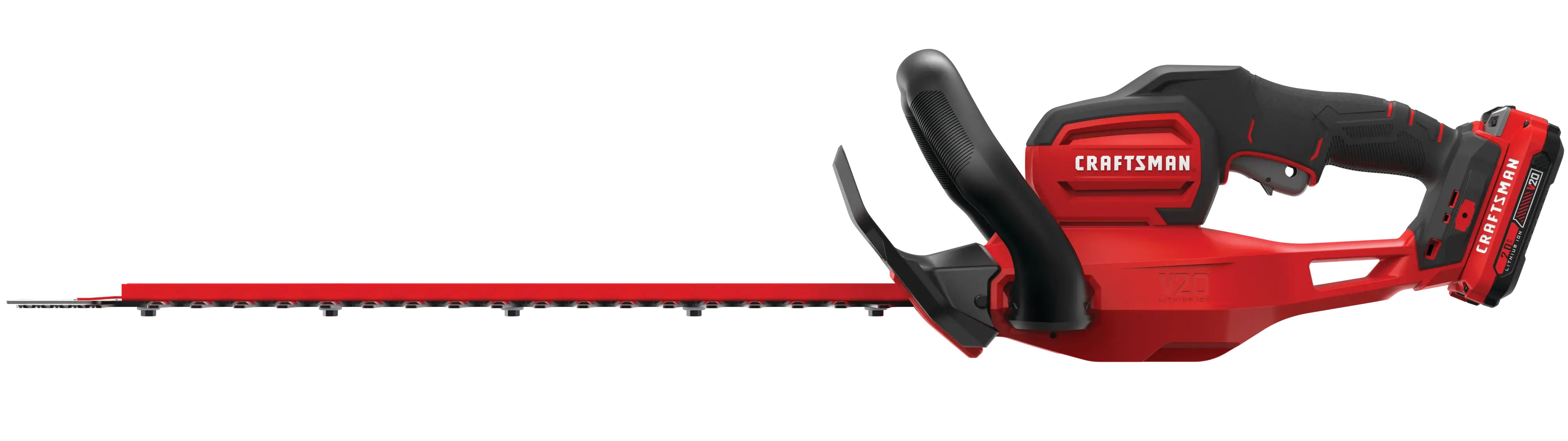 Right profile  view of cordless 22 inch hedge trimmer kit 2 ampere hours.