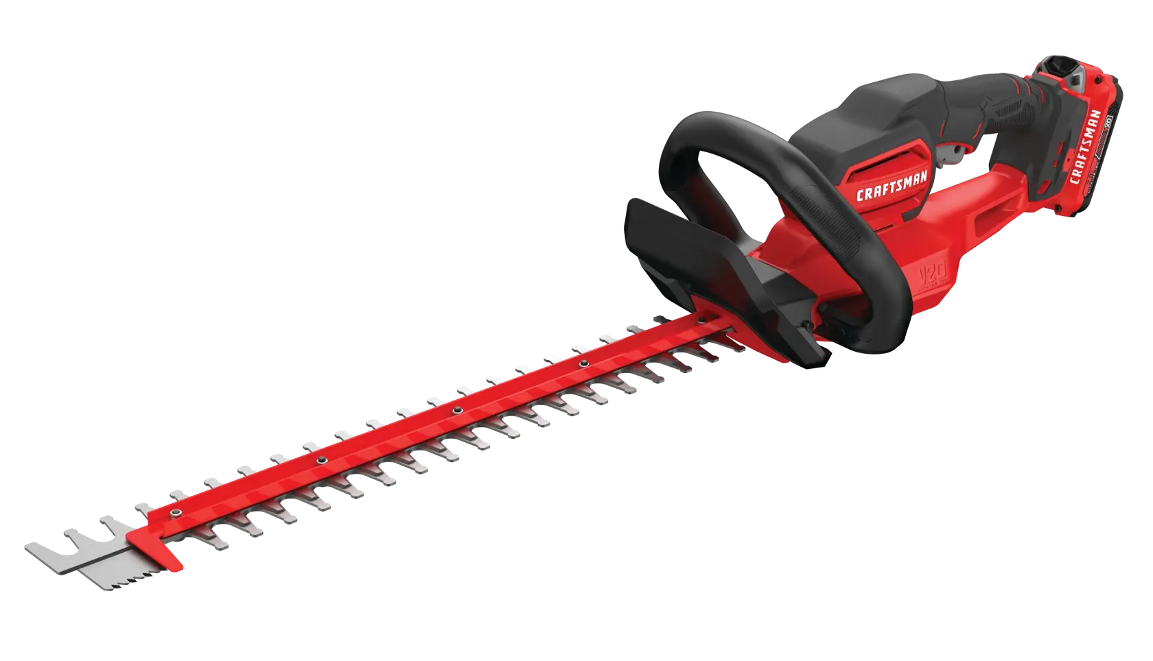 Cordless 22 inch hedge trimmer kit 2 ampere hours.
