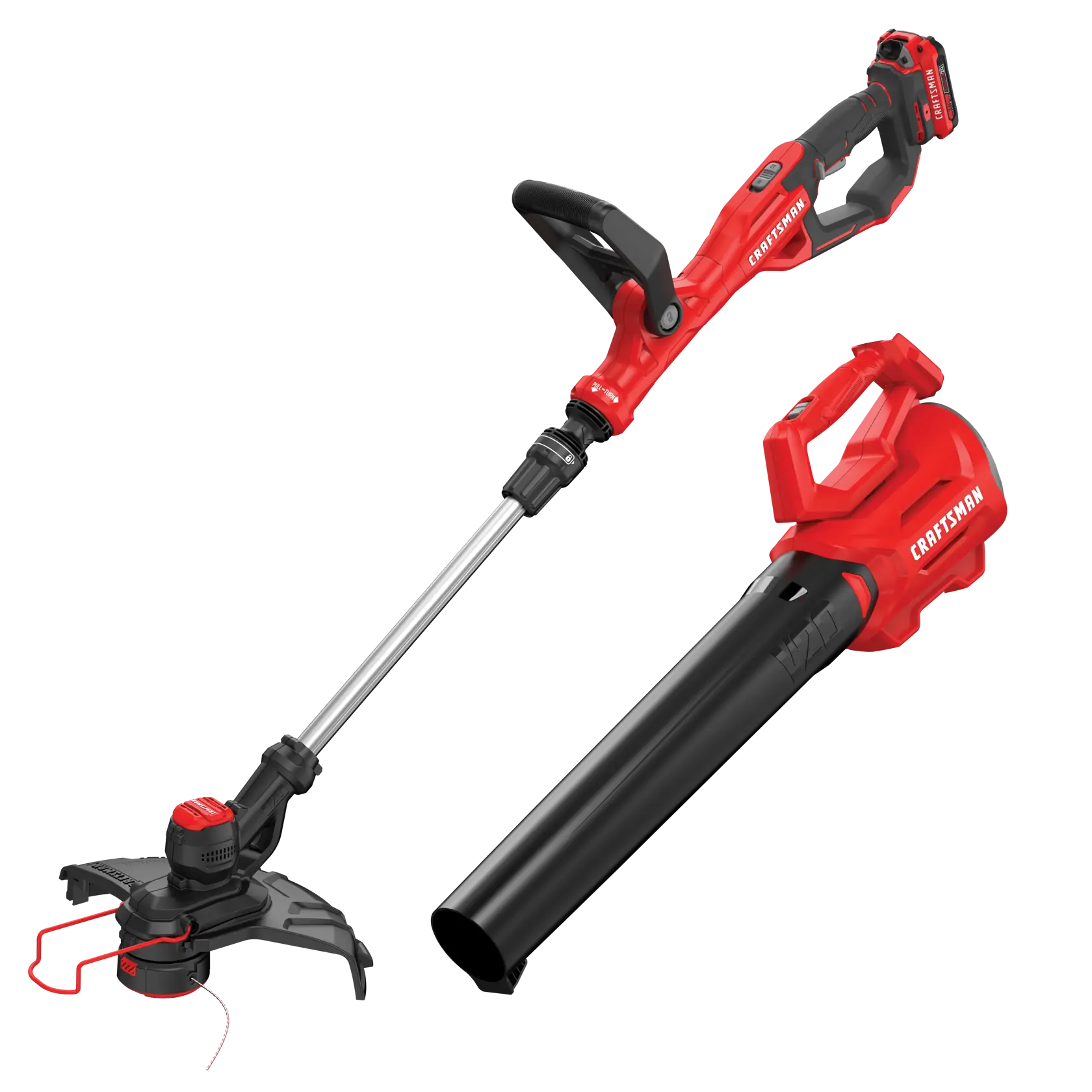 Front view of CRAFTSMAN V20 WEEDWACKER(R) Cordless String Trimmer and Leaf Blower on white background