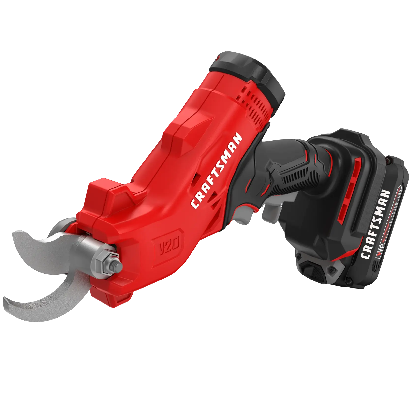 Close up of 20 volt cordless pruner kit.