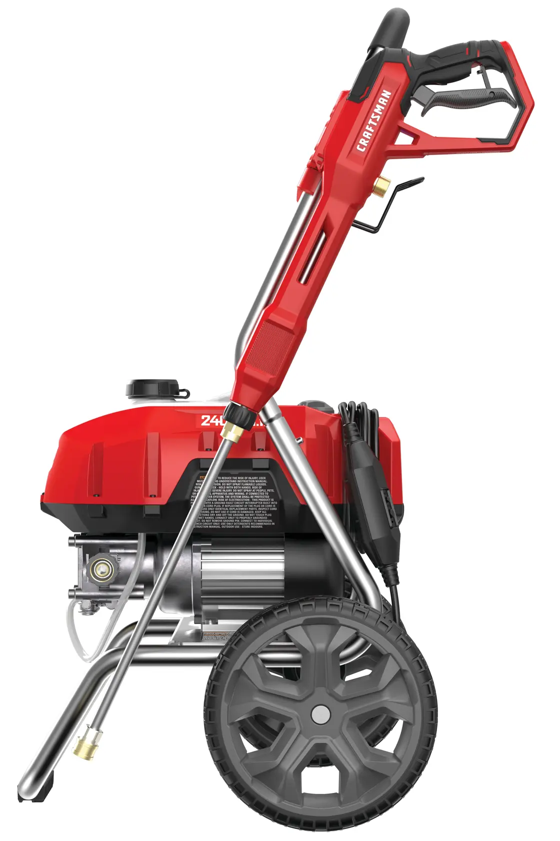 Right profile of 2400 pound per square inch electric cold water pressure washer.