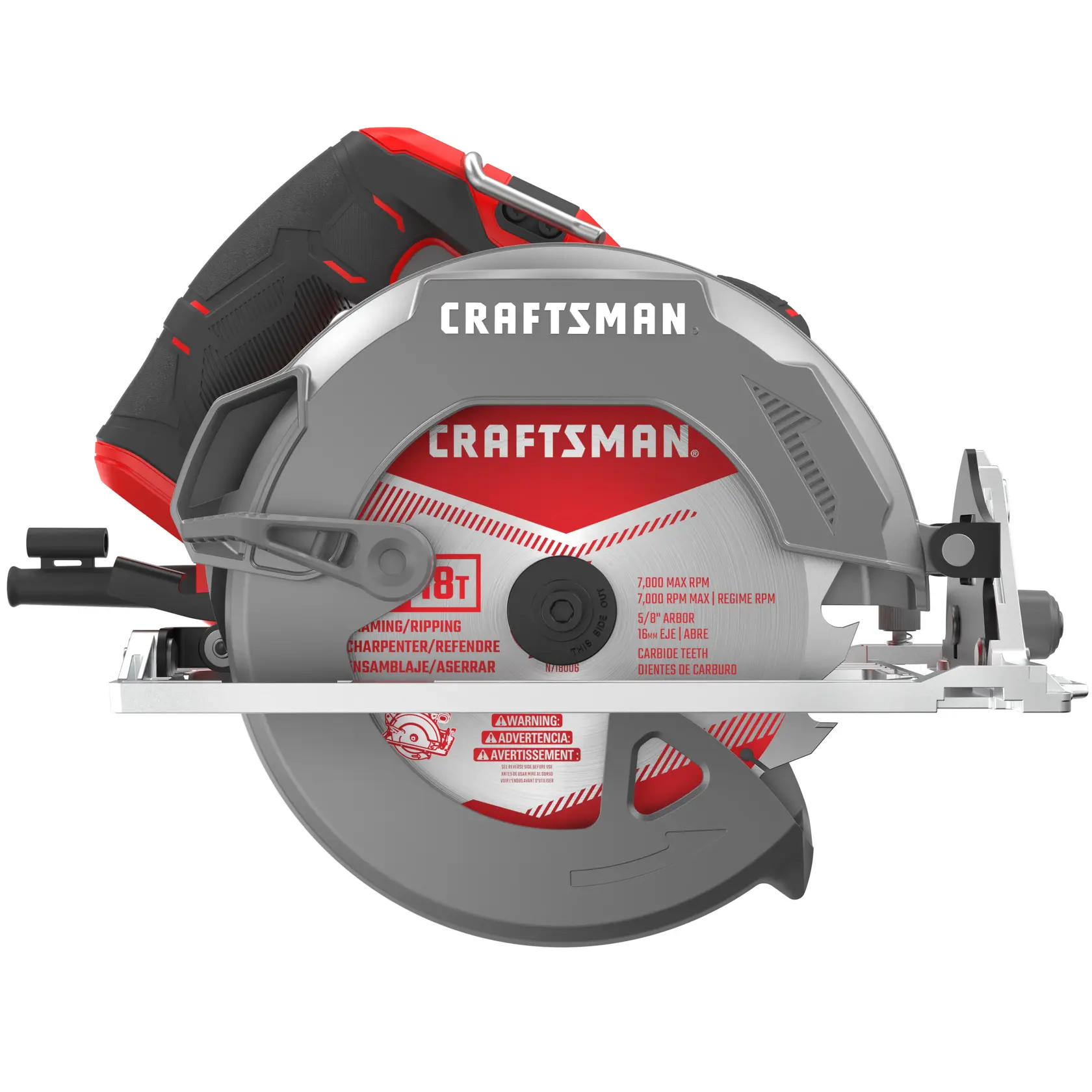 Right profile of 15 amp seven and a quarter inch circular saw.