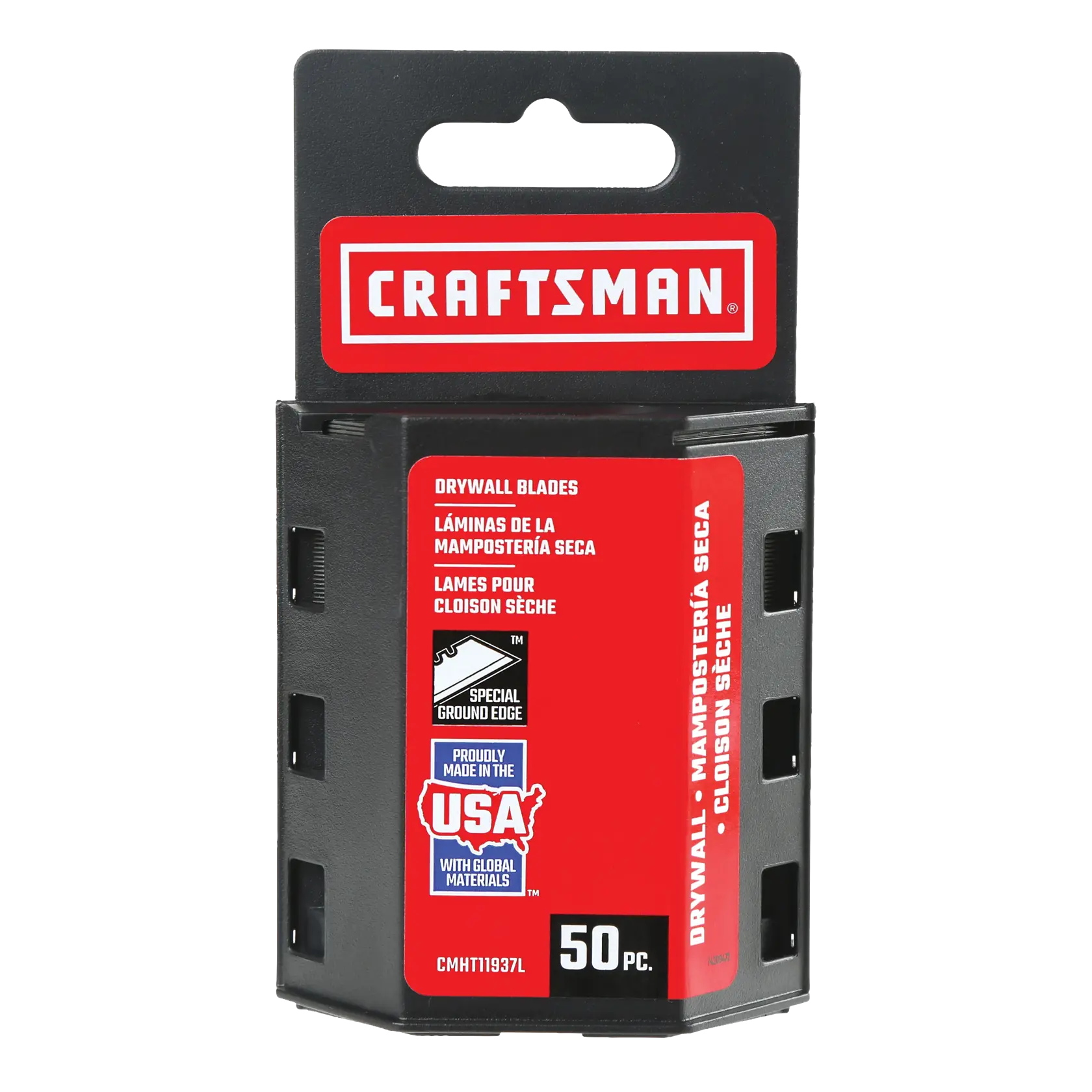Craftsman drywall blades CMHT11937L 50-piece pack white background beauty shot front angle
