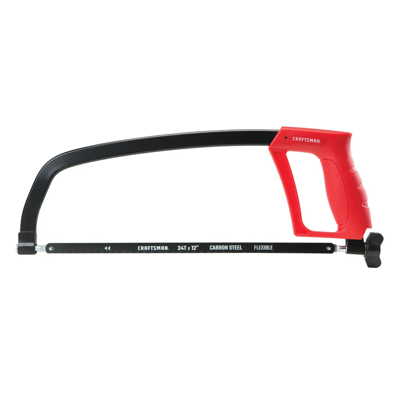 Craftsman hacksaw 24T x 12 inch carbon steel flexible blade CMHT20138 white background beauty shot side view.
