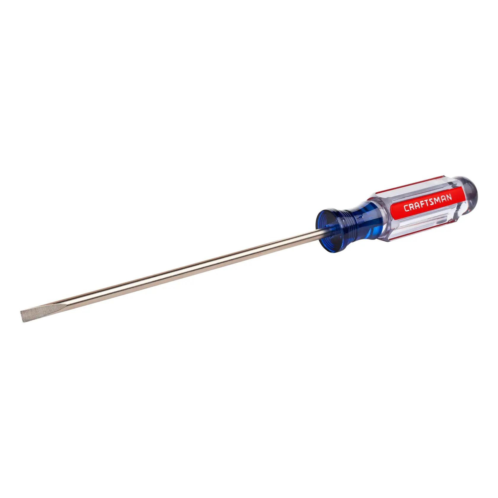 Craftsman slotted screwdriver with clear and red handle CMHT65074 white background beauty shot angled view