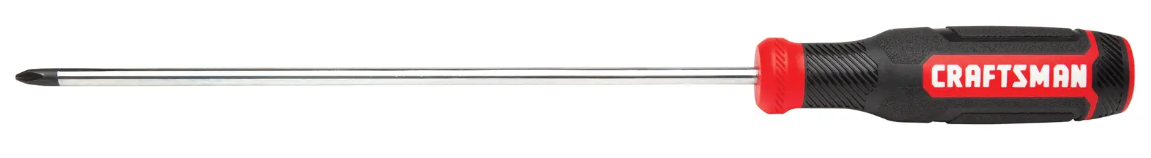 A long Phillips head screwdriver with a black and red handle labeled with the word CRAFTSMAN, photographed against a white background.