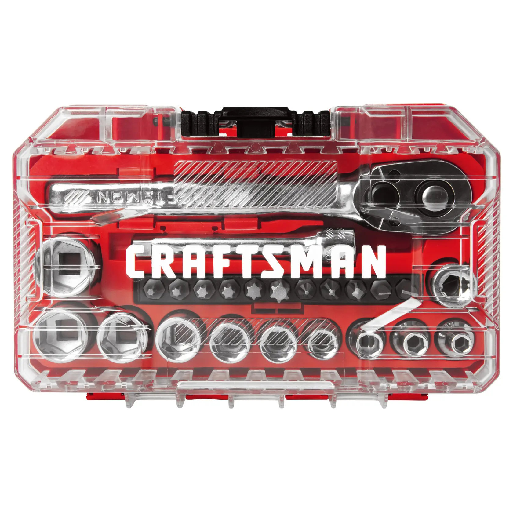 Craftsman red hard plastic tool case front white background beauty shot front angle