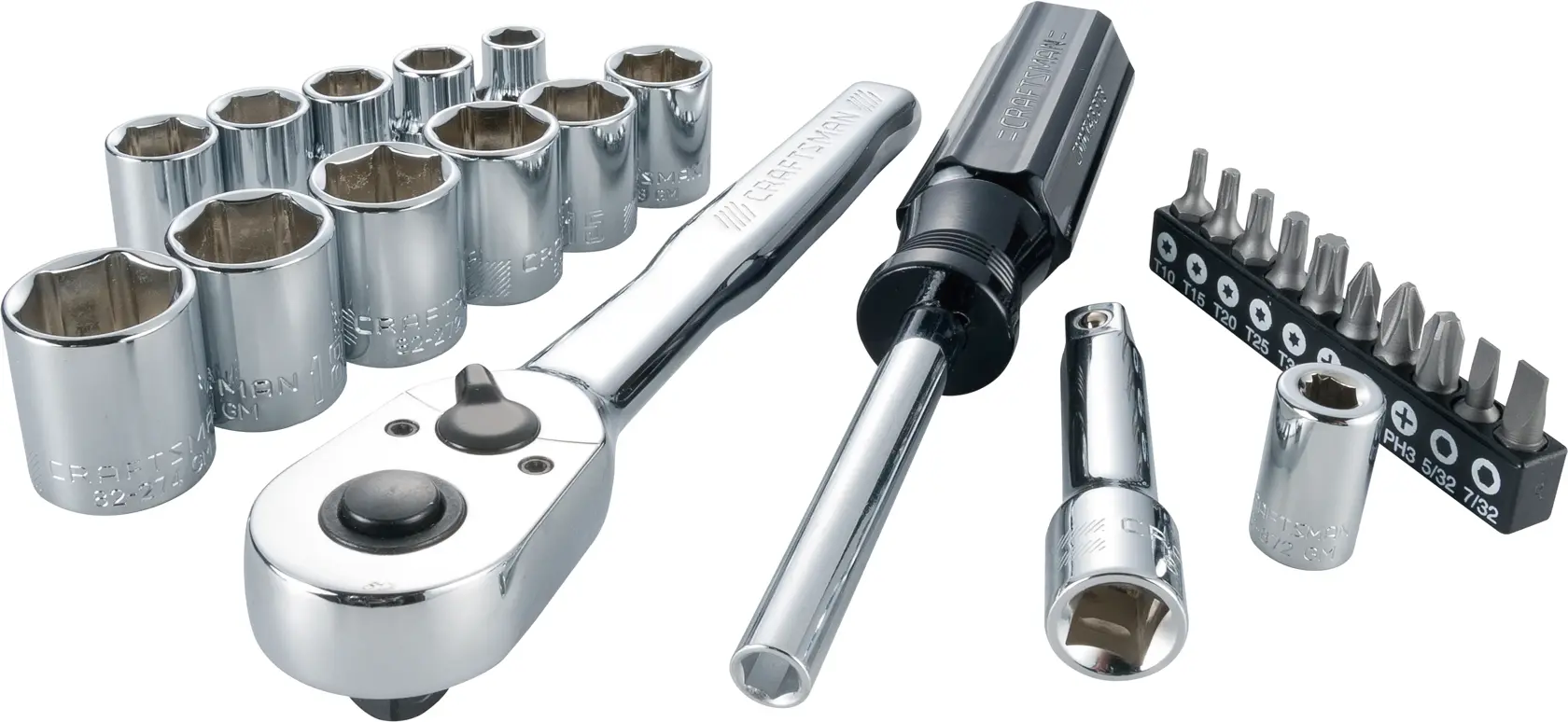 Craftsman socket and ratchet set 24947 white background beauty shot front angle