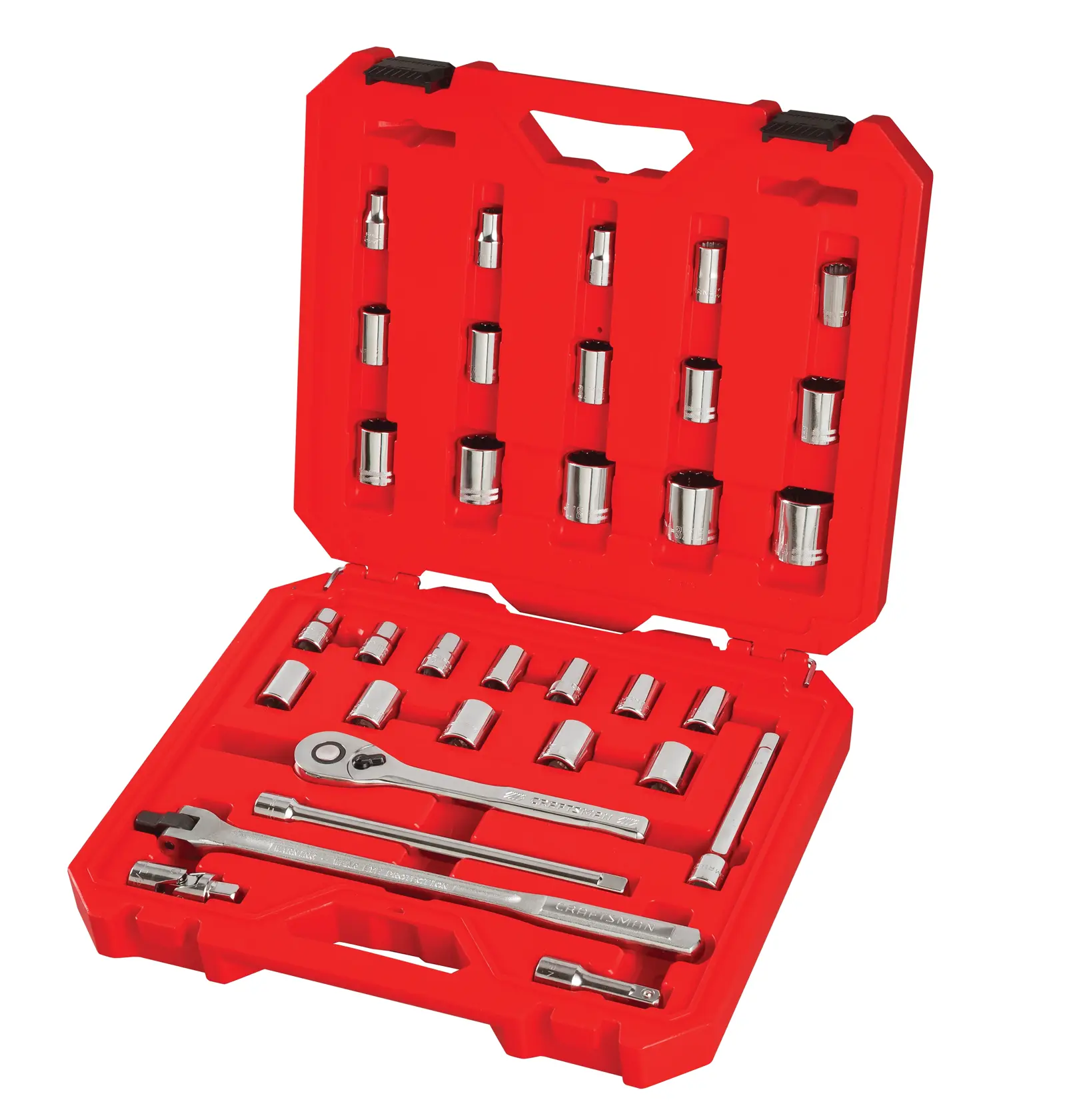Craftsman socket set 99036 white background beauty shot open case front angle
