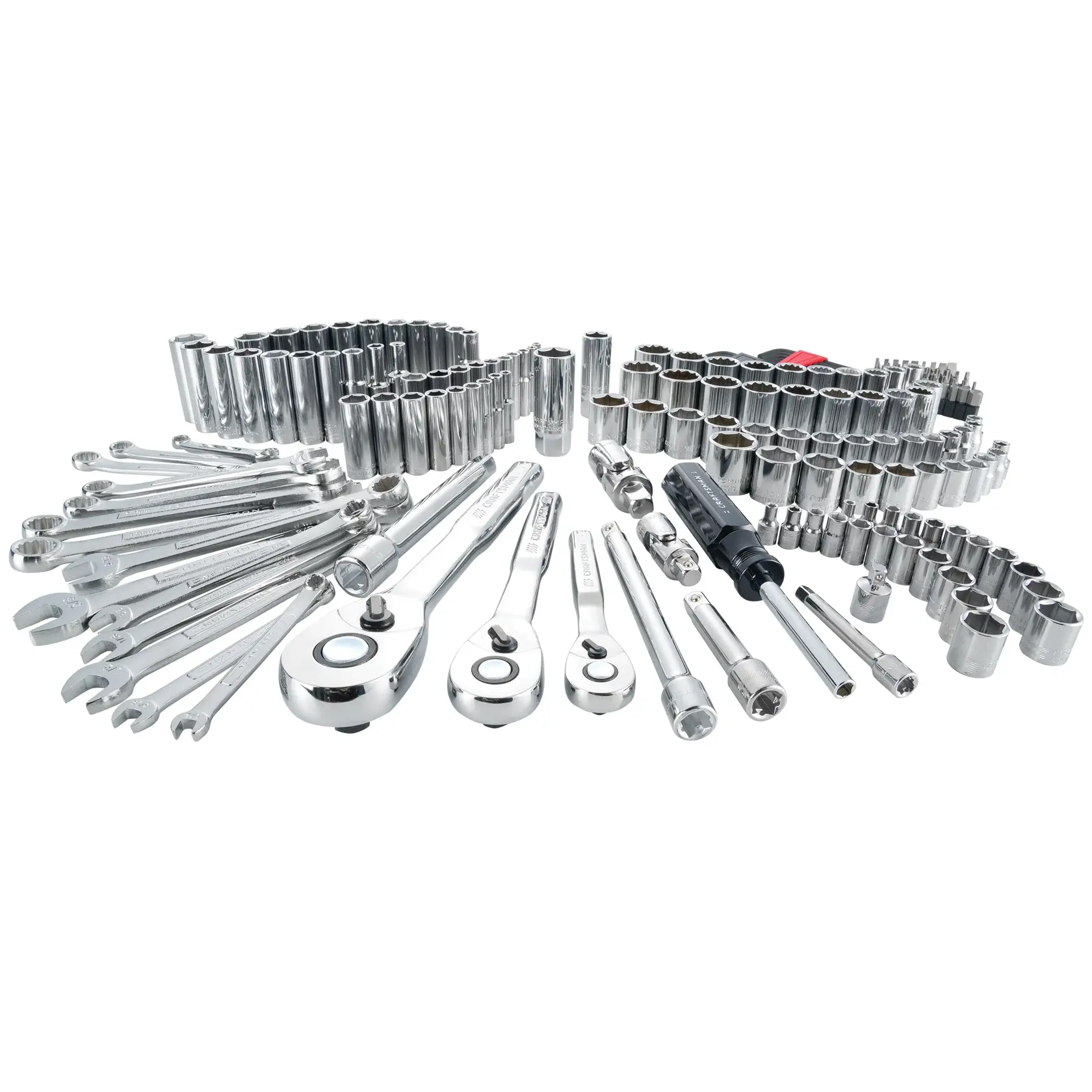 Craftsman mechanic tool set with wrenches, ratchets, sockets, 300-piece, white background beauty shot, front angle
