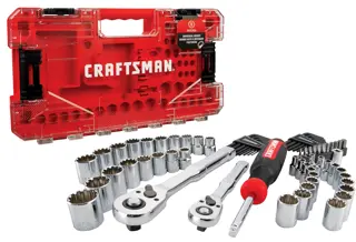CRAFTSMAN 68 Piece Mechanics Tool Set Laid Out on White Background