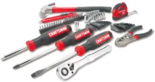CRAFTSMAN 57 Piece Mechanics Tool Set Laid Out on White Background