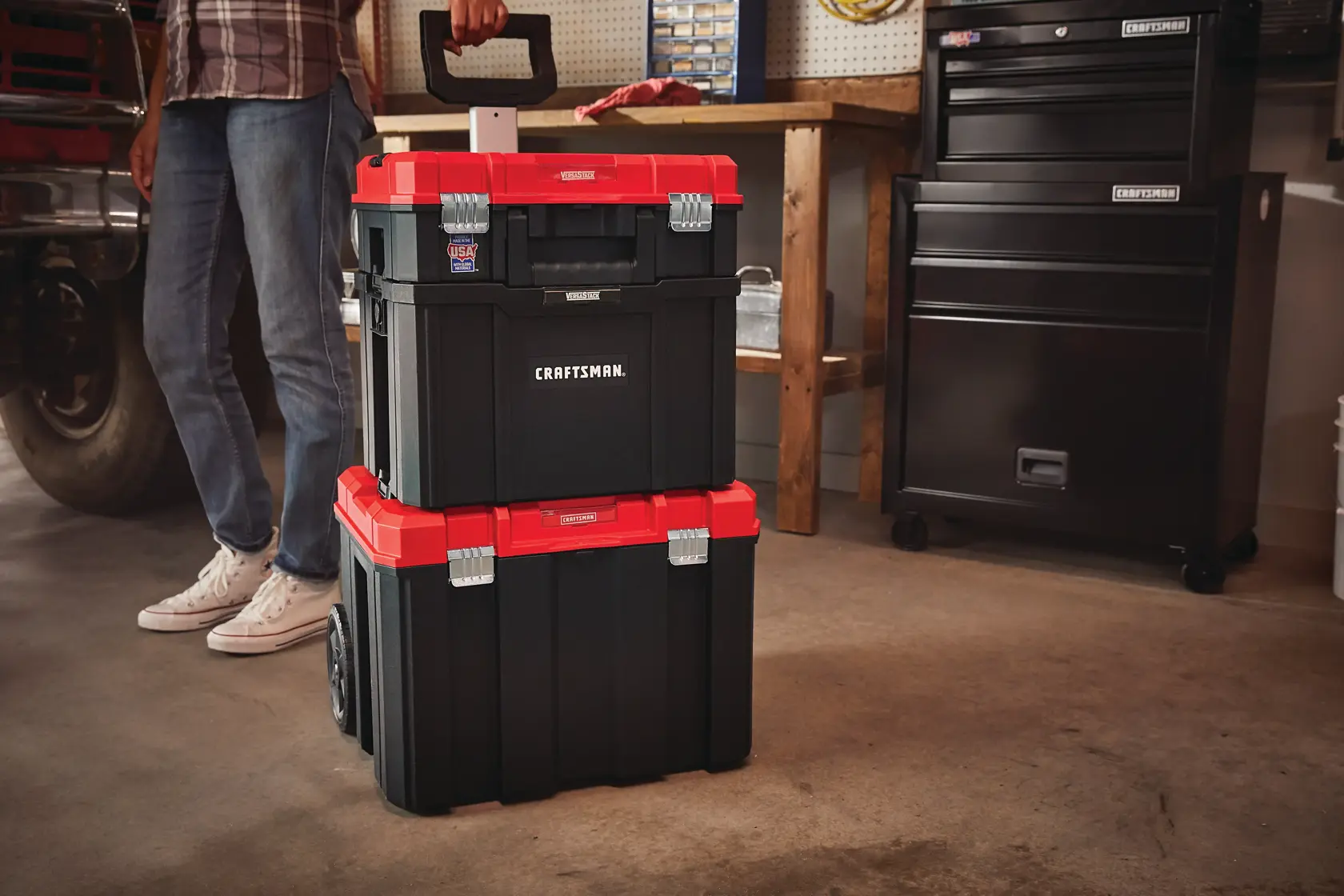Versastack system tote holding taller tools.