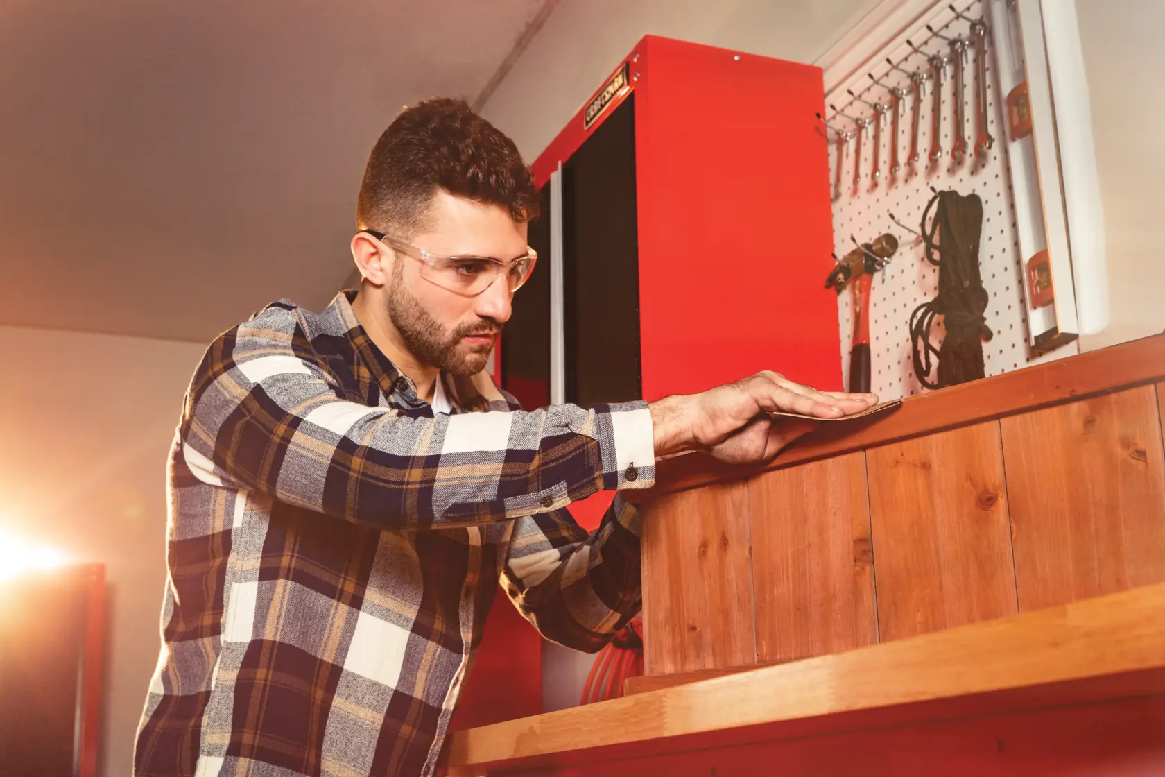 View of CRAFTSMAN Bench & Stationary: Workbench being used by consumer